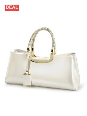 Glossy Faux Patent Leather Structured Satchel Handbag Evening Party